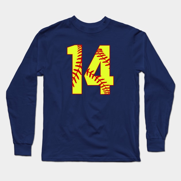 Fastpitch Softball Number 14 #14 Softball Shirt Jersey Uniform Favorite Player Biggest Fan Long Sleeve T-Shirt by TeeCreations